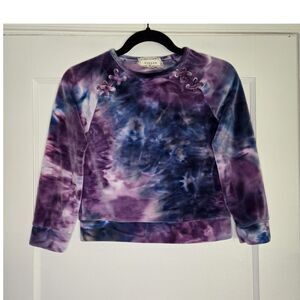 Btween Tie Dye Sweater Girls Size 7 Purple Blue Lace Up Pullover